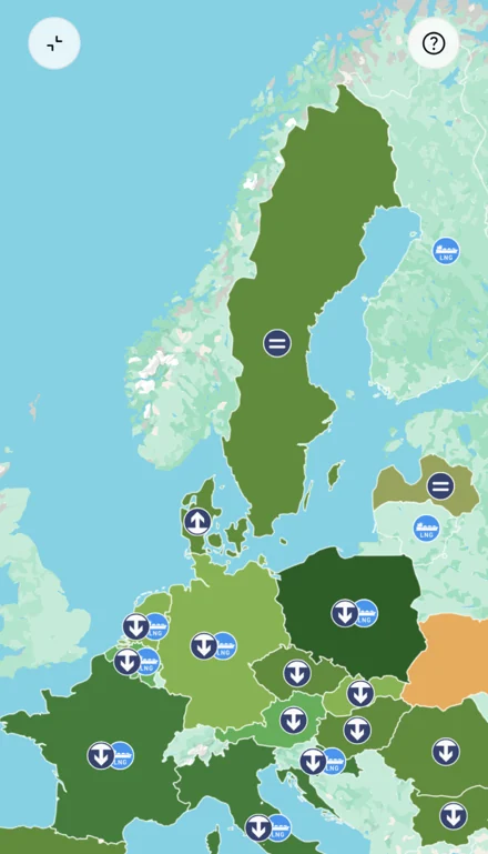 ELSA app screen detail: European map