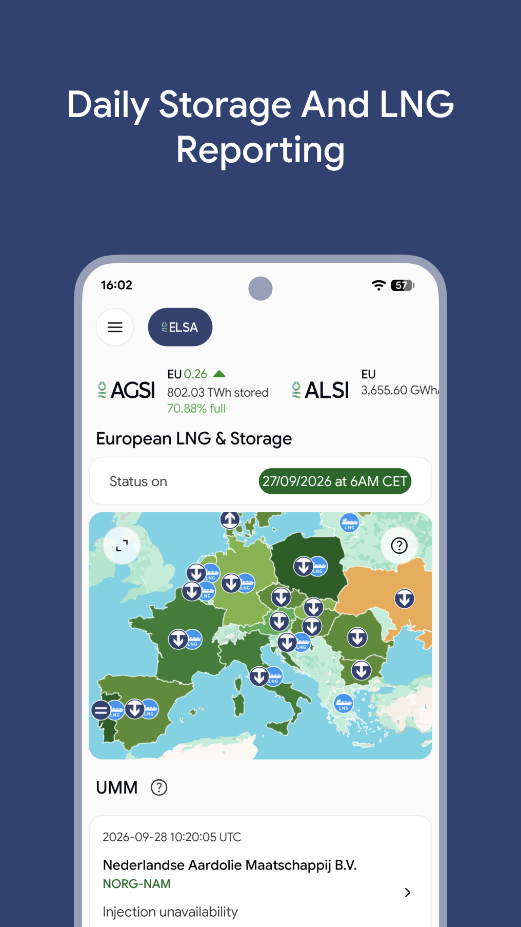 Daily storage and LNG reporting
